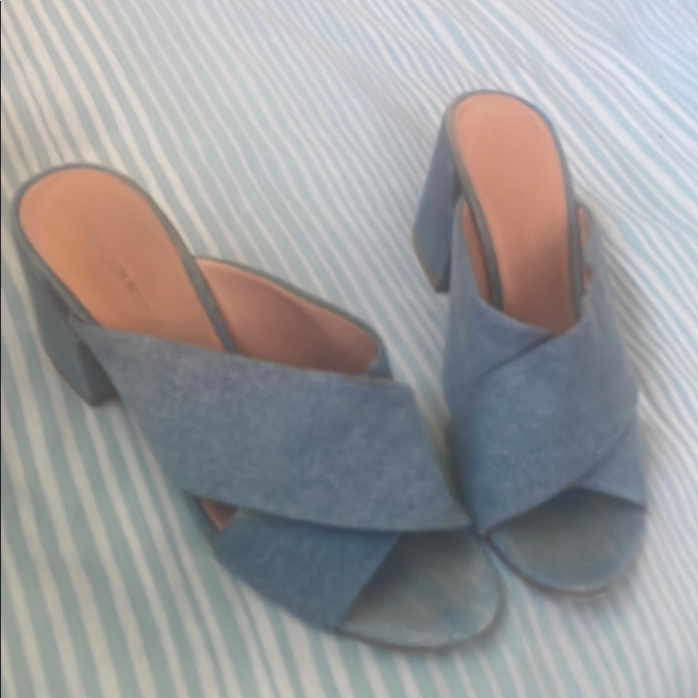 Sigerson Morrison Blue Denim Mules/Slides with Chunky Heel